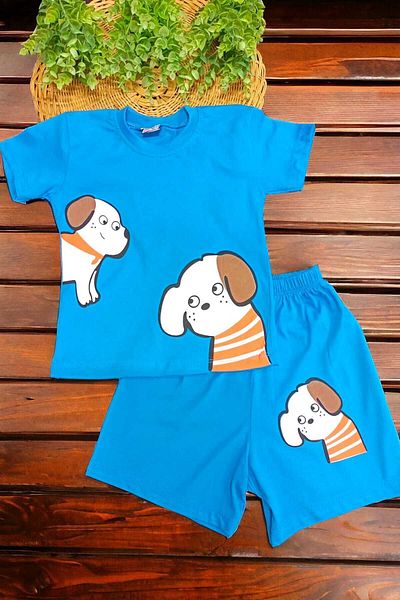 dinamik çocuk Set de 2 bucăți unisex pentru copii, cu imprimeu pentru câini, cu mâneci scurte subțiri de vară