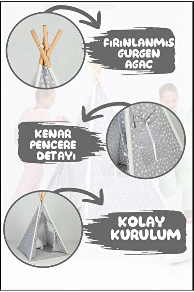 Genel Markalar Kızılderili Ahşapçocuk Oyun Çadırı Alt Minder Genişliği 75 Cm