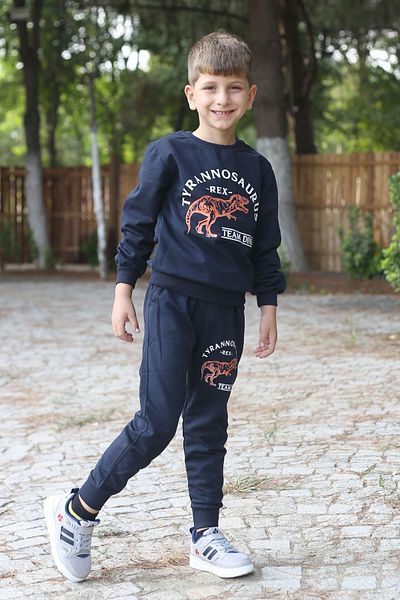 han elegant Set de trening pentru băieți, cu 2 fire, cu buzunare din material de sus și de jos, cu imprimeu Team Dino