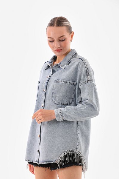 OkLook Cămașă de denim vintage - Detaliată în piatră