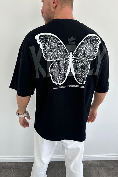 MADZEYMODA Ανδρικό Oversize Μαύρο T-Shirt - Crew Neck, Back Printed