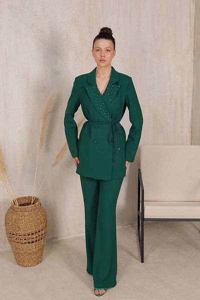 Melike Tatar Stone Detailed EMERAL Collar Suit - 32-2083