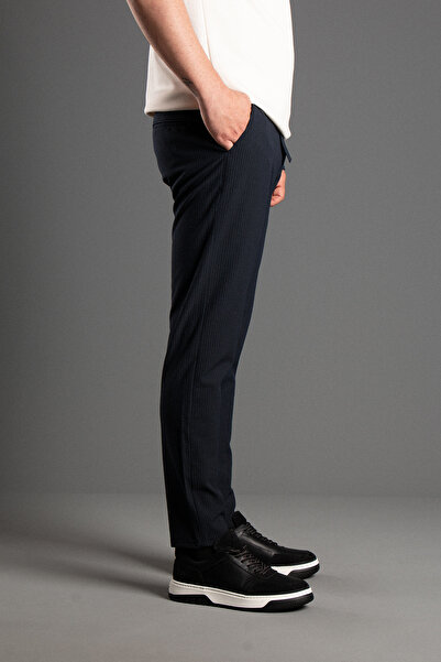 ZEKİ ÖZER Ανδρικό λινό παντελόνι Navy Blue ριγέ - Seersucker Cut