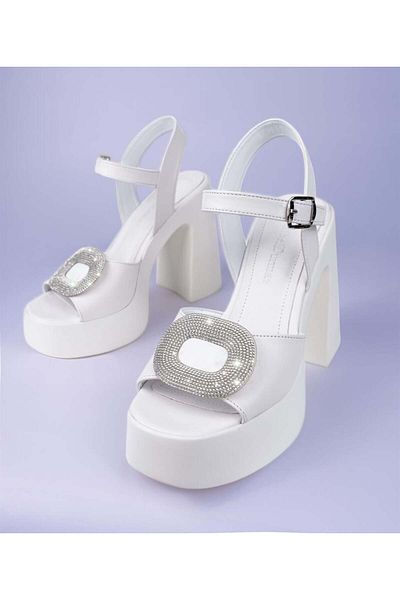 Sibel Durmaz Porto White Stone Detailed Platform Sandals