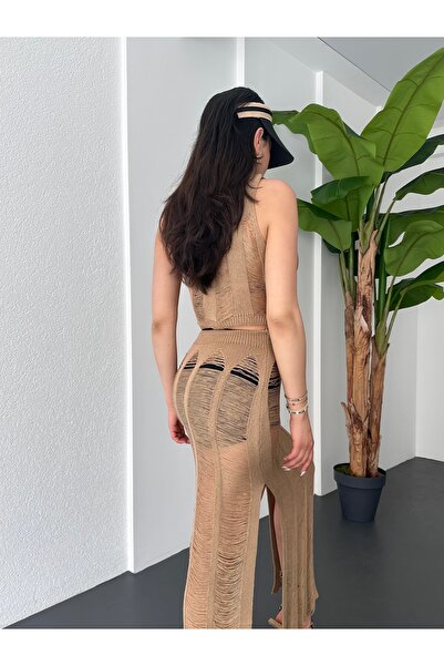 kenza'a Σετ γυναικεία Crop φούστα και πλεκτά με σχοινί