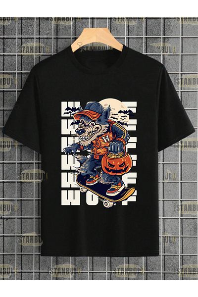 aynewmoda Μπλουζάκι Oversize Wolf Riding Slide με στάμπα