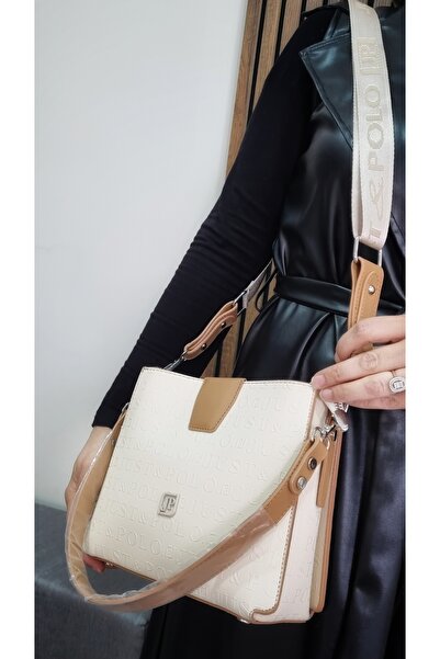 Just Polo حقيبة كتف وحقيبة كروس نسائية من Justpolo كريمية مكونة من 4 أقسام tm...