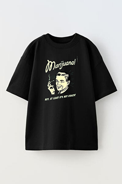 NMG TEKSTİL تي شيرت محبوك مطبوع عليه Marijuanal من القطن باللون الأسود للجنسين