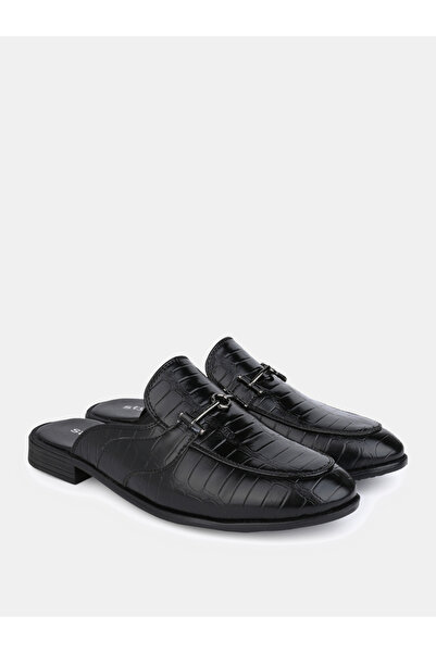 Styli Croc Faux Leather Metal Accent Mules