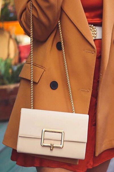 Moom Bag Geantă de umăr cu lanț cu cataramă pătrată crem