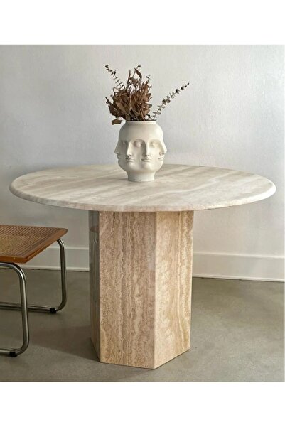 Modestmar Doğal Traverten Yemek Masası 110 cm Çap