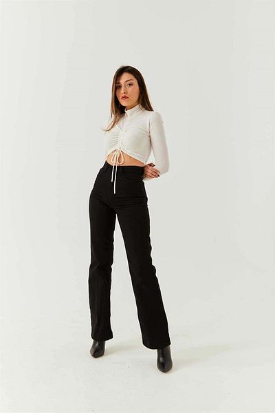 BROSERER High Waist Black Stretchy Lycra Jeans - Loose Jeans Palazzo