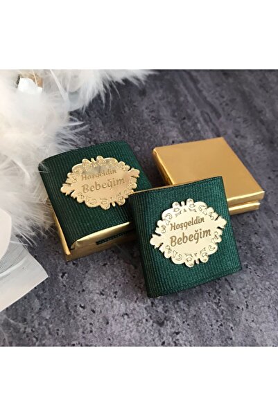 Aynalı Madlen - 30 Adet Hediyelik Çikolata Hoşgeldin Bebeğim - Frame Gold