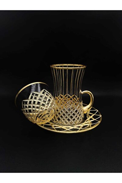 ÖzcamKristal 18 Parça 6 Kişilik Kesme Dekor Çay Takımı