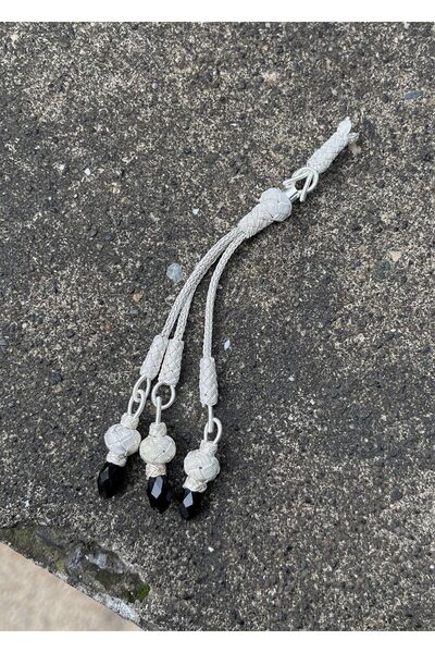 KAZZAZE مسبحة ثلاثية متدلية بتفاصيل حجر الزركون الفضي مع شرابة