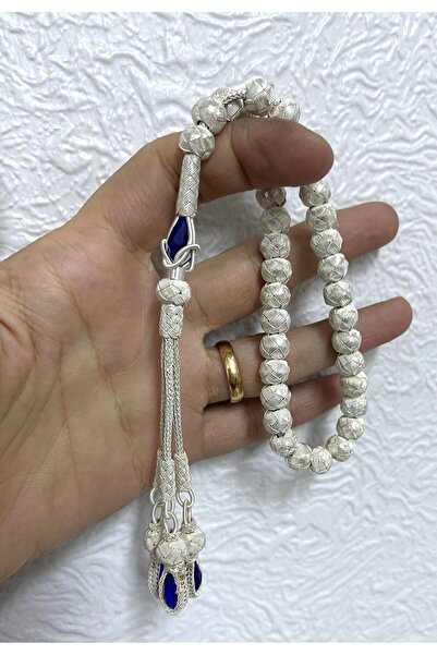 KAZZAZE Silver Kazaziye Collectible Rosary Navy Blue Zircon Stone Original Silver Hand Knitted