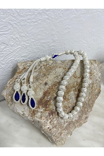 KAZZAZE Silver Kazaziye Collectible Rosary Navy Blue Zircon Stone Original Silver Hand Knitted