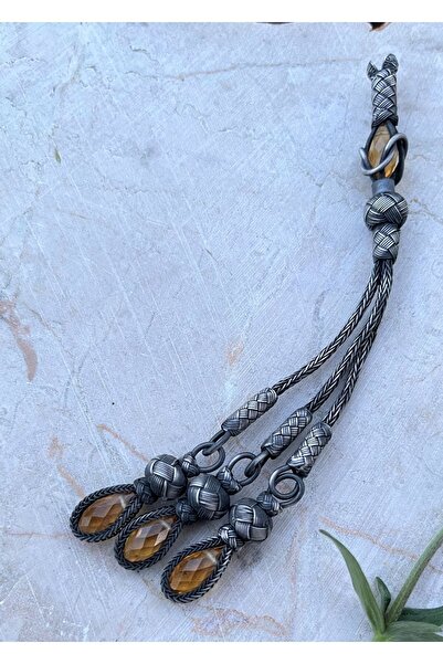 KAZZAZE Гірчичний кришталевий камінь з оксидом, потрійний срібний чотки з китицею