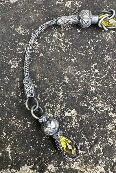 KAZZAZE Enerjinin Işığı: Sarı Kristal Taşlı Oksitli Gümüş Kazaziye Tekli Tesb...