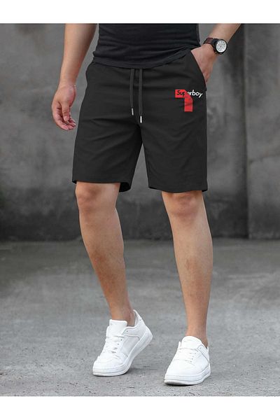 De Carte Superboy Printed - Ανδρικό μαύρο σορτς Relax