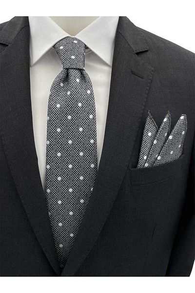 Brianze Polka Dot Gray Black White Tie Handkerchief Set