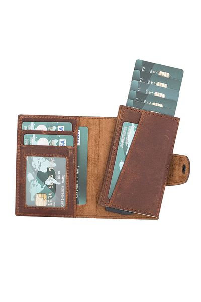 Lev Leather Отварящ се калъф за кредитни карти - подплата от естествена кожа и велур с механизъм