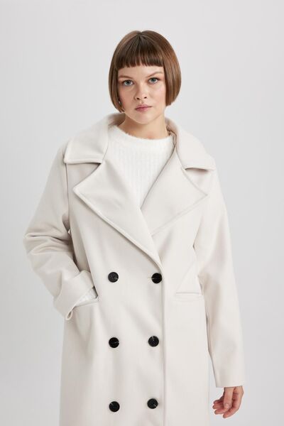 DeFacto Dlouhý dvouřadý kabát s klopou – Regular Fit s kapsou na knoflík B2588Ax23Wn