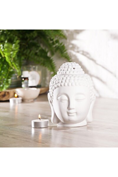Mitr Buddha Kafası Temalı Beyaz Buhurdanlık