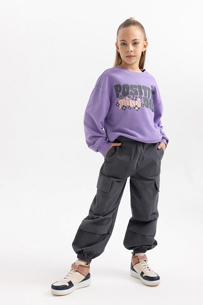 DeFacto Girl's Cotton Cargo Pants - Parachute Cut B4478a823wn