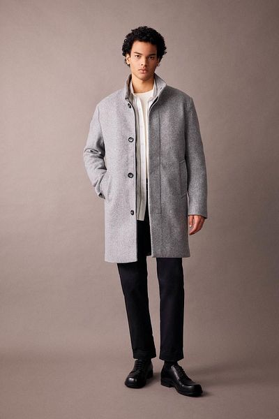 DeFacto Stand Collar Regular Fit Cashmere Coat with Buttons and Pockets A3557Ax23Wn