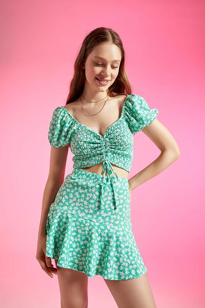 DeFacto Flounce Detailed Floral Patterned Skirt with Shorts - U5814az22hs