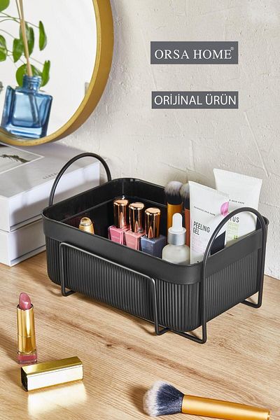 ORSA HOME Matte Black Makeup and Cosmetic Organizer, Modern Design Makeup Box