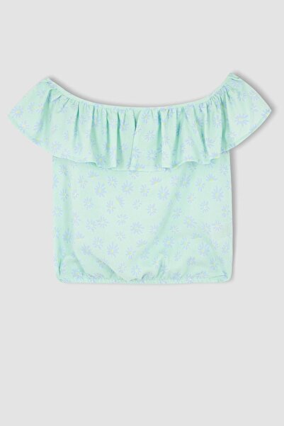 DeFacto Κοριτσίστικη Ποπλίνα Μπλούζα - Φλοράλ κοντό μανίκι, W8821a622sm