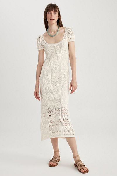 DeFacto Lace Midi Dress - Round Neck, Short Sleeve A8054ax23sm