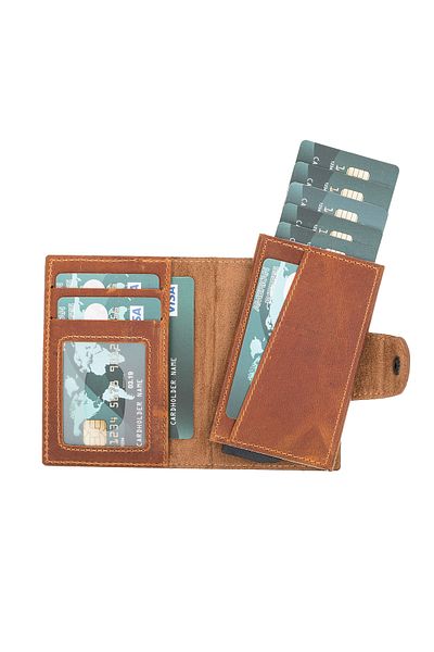 Lev Leather Отварящ се калъф за кредитни карти - подплата от естествена кожа и велур с механизъм