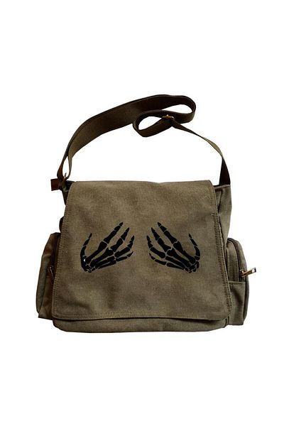 Toum Morera Boutique Skeleton Hands Printed Unisex Πράσινη τσάντα Messenger