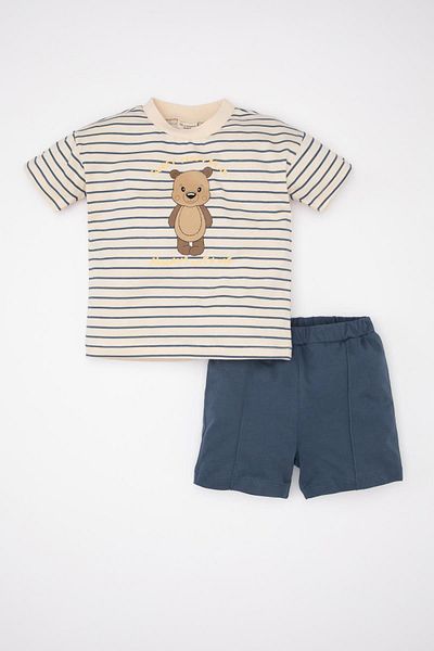 DeFacto Striped Crew Neck T-Shirt and Shorts Set for Baby Boy - Short Sleeve C5860A524Sm