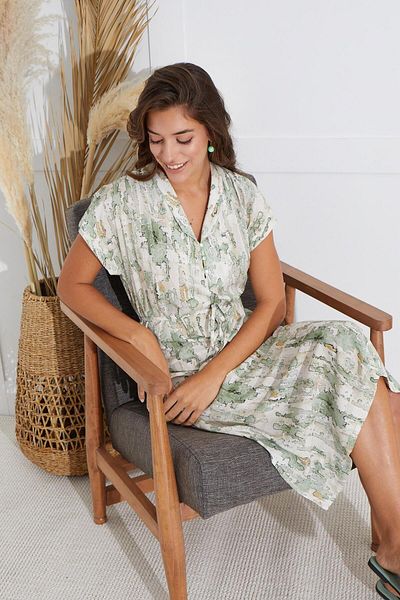 Sevim Rochie de damă verde cu mânecă scurta - C8T8N6O51