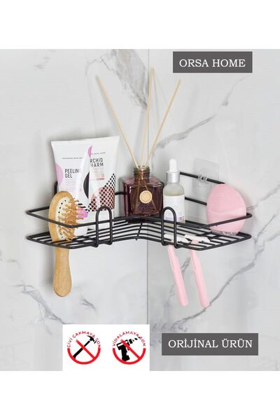 ORSA HOME Jednostruka široka L dizajn jaka magična lepljiva crna kupaonska ug...