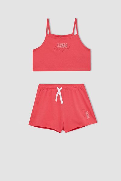 DeFacto Girls' 2-Piece Set Printed Thin Strap Tank Top Shorts D0066A824Hs