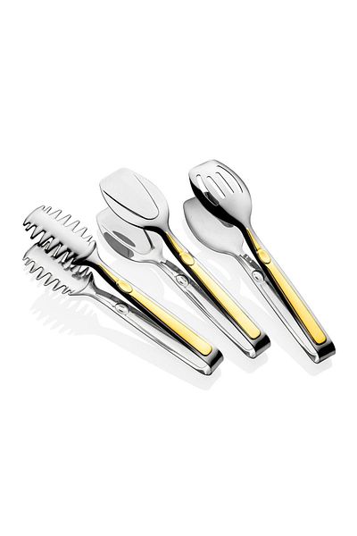 Dame Marie 24k Real Gold Plated Steel 3-Piece Tongs Set