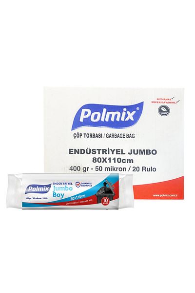 Polmix Jumbo Size Black Garbage Bag - 80x110 cm, 10 Pieces, 400 gr