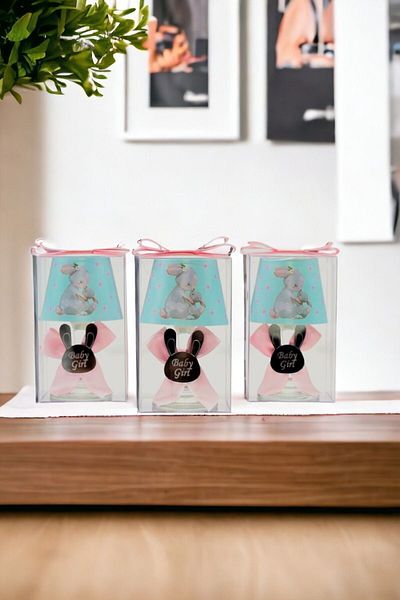 Tiem Concept Pink Decorated Rabbit Printed 10-Piece Lampshade Candle Holder Set - Gift Box