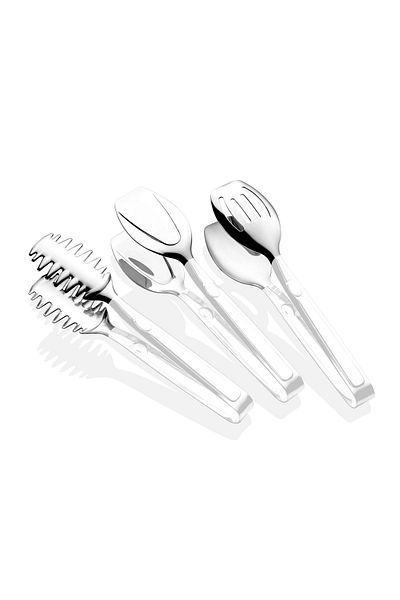 Dame Marie 3-Piece Silver White Steel Tong Set