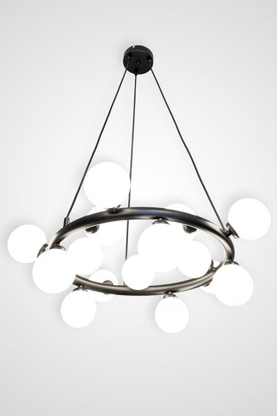 Fivorno Aydınlatma Avize Bubble Ring 15 Opal Camlı Mat Siyah Renk Sarkıt