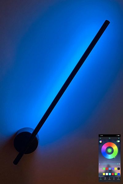 Fivorno Aydınlatma Long Led RGB Led Bluetooth Controlled Matte Black Color 65cm Sconce - 360 Degree Movement