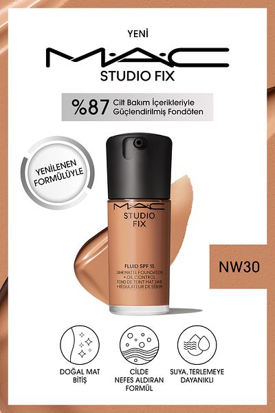 M.A.C Matte Foundation Lasting up to 24 Hours - Studio Fix Fluid Spf15 - Color: Nw30 - 30ml