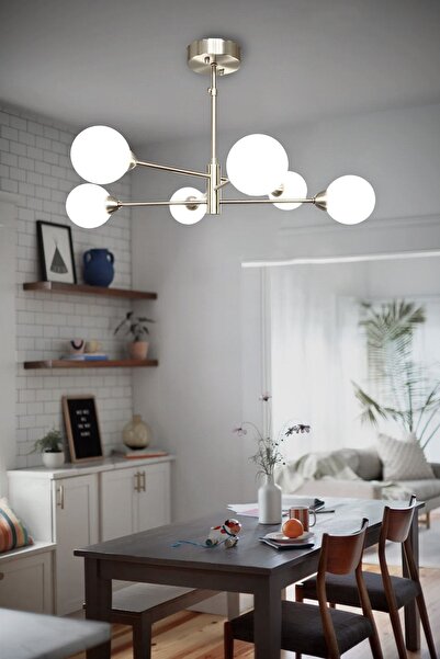 Fivorno Aydınlatma Bubble Line 6 Kollu Mat Krom Kaplamalı G9 Duylu Sarkıt Avize