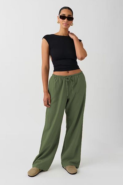 Madmext Dunkelgrüne Hose mit elastischer Taille und lockerem Schnitt MG2020