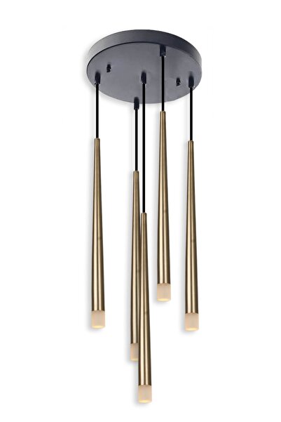 Fivorno Aydınlatma Long Led Eskitme Sarı Renk Kaplamalı 5'li Led Sarkıt